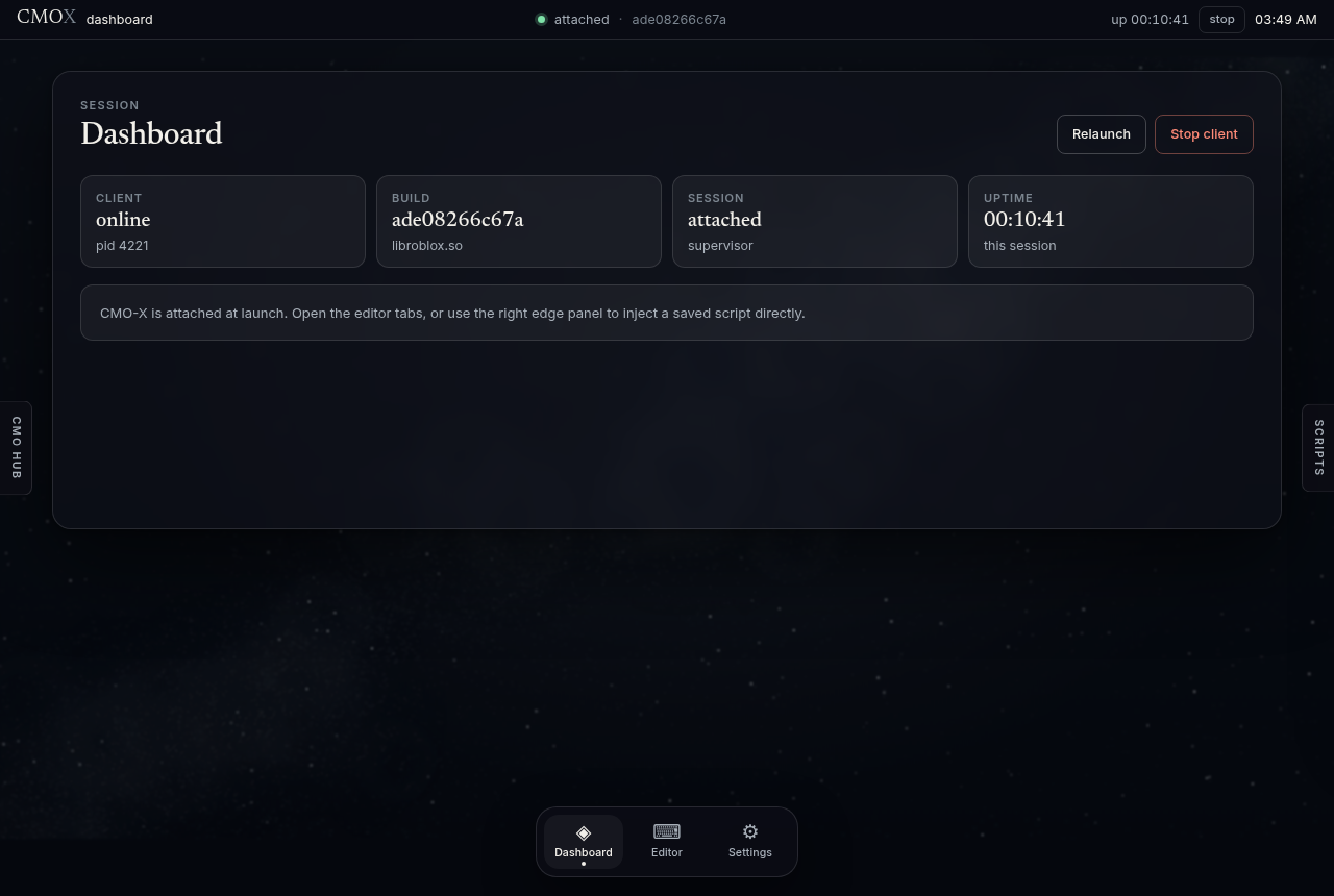 Studio dashboard, client attached